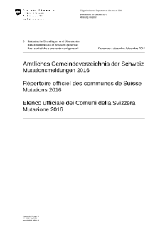 Elenco ufficiale dei Comuni della Svizzera - Mutazione 2016
