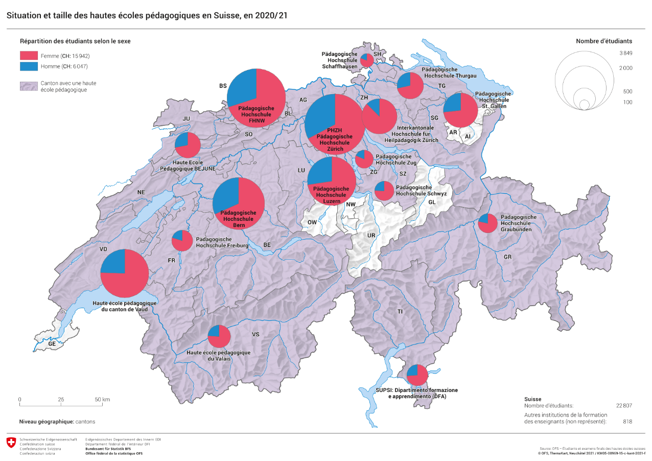 Situation et taille des hautes écoles pédagogiques en Suisse