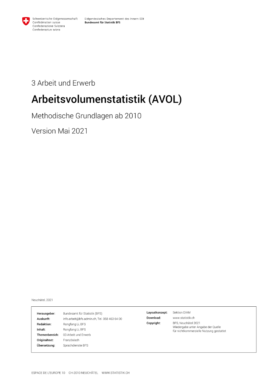 Arbeitsvolumenstatistik (AVOL) - Methodische Grundlagen ab 2010