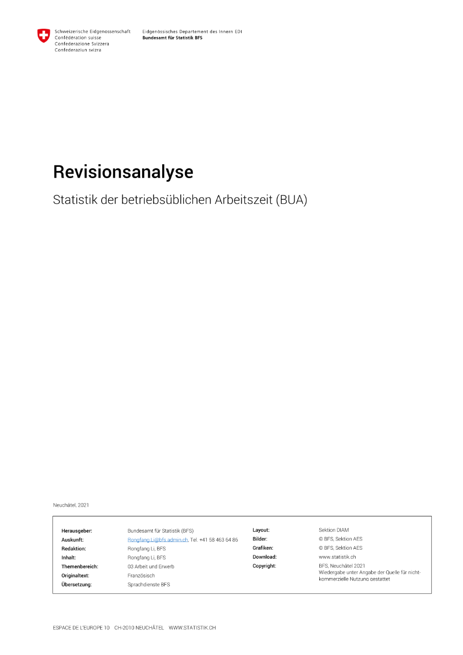Statistik der betriebsüblichen Arbeitszeit (DNT) - Revisionsanalyse