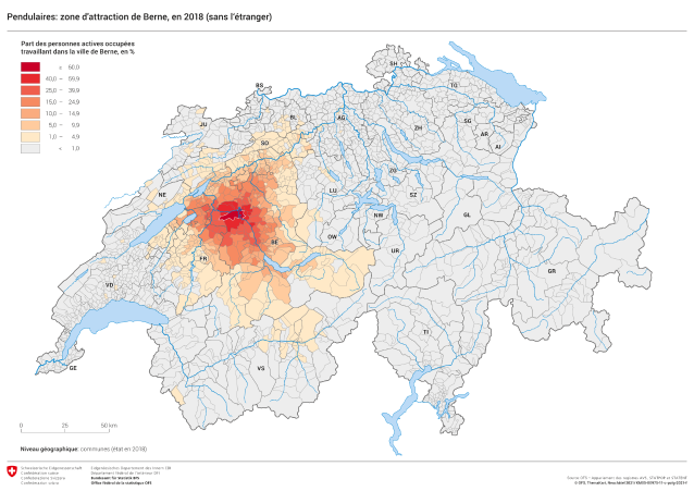 Pendulaires: zone d'attraction de Berne, en 2018