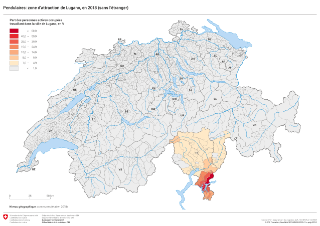 Pendulaires: zone d'attraction de Lugano, en 2018
