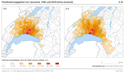 Pendlereinzugsgebiet von Lausanne, 1990 und 2018