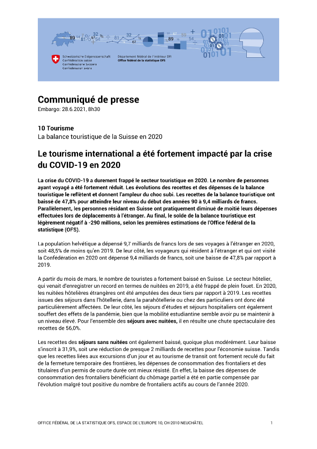 Le tourisme international a été fortement impacté par la crise du COVID ...