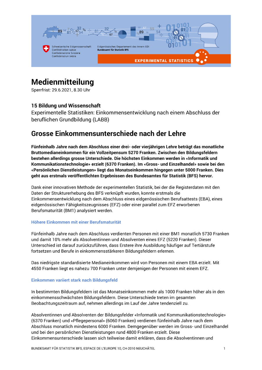 Grosse Einkommensunterschiede nach der Lehre