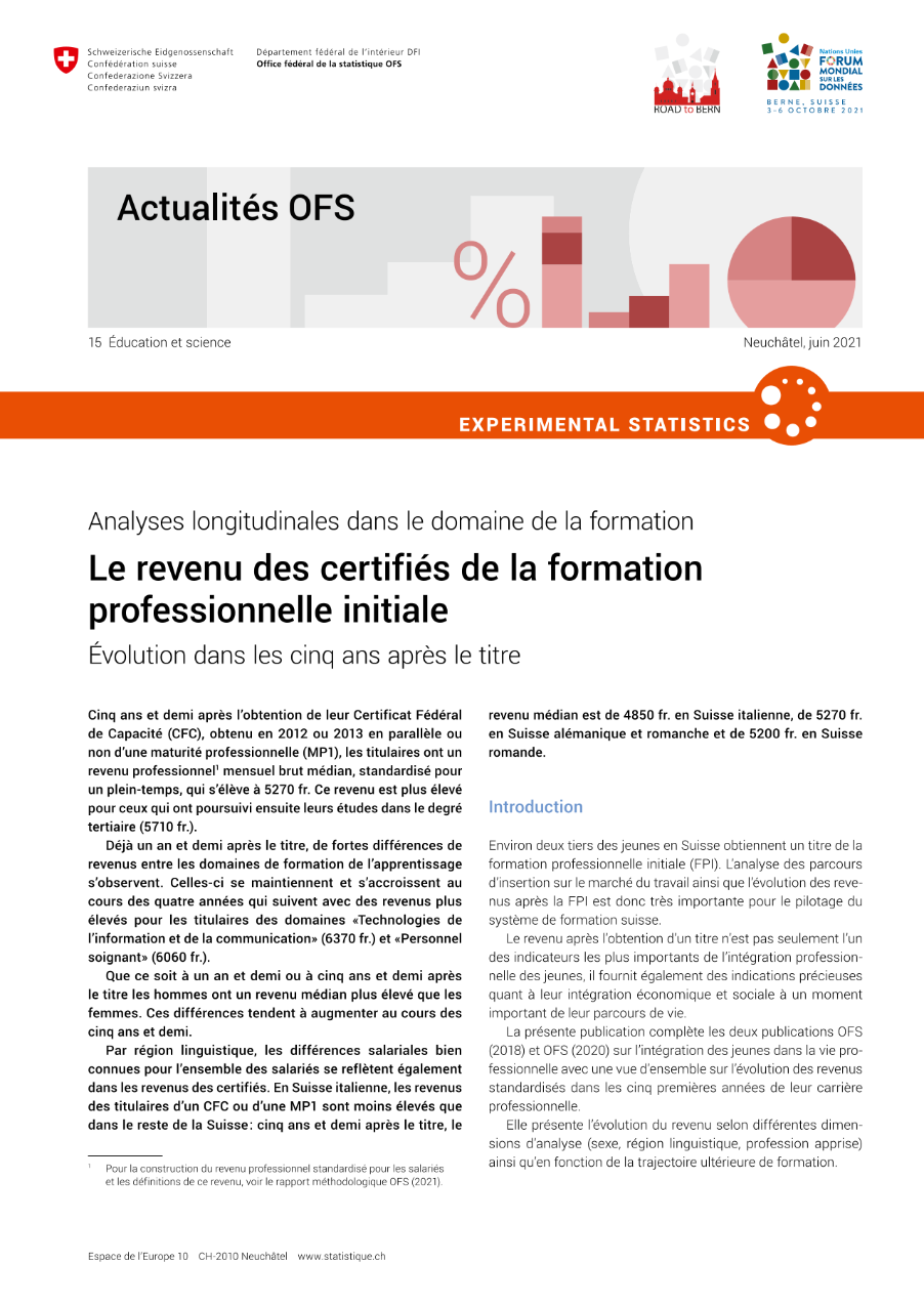 Le revenu des certifiés de la formation professionnelle initiale
