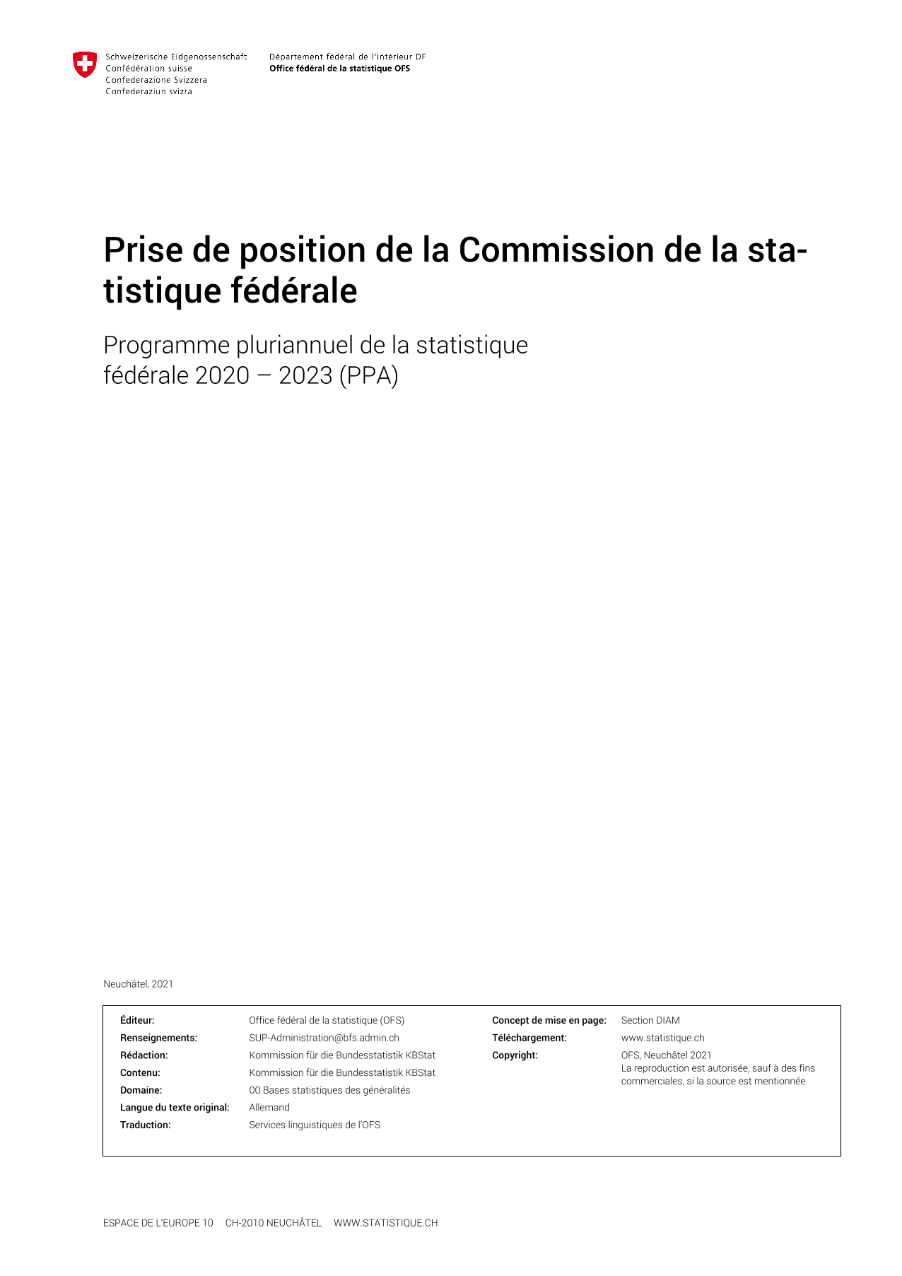 Prise de position de la Commission de la statistique fédérale 2020