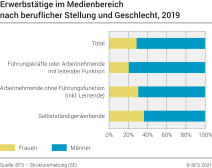 Erwerbstätige im Medienbereich nach beruflicher Stellung und Geschlecht, 2019