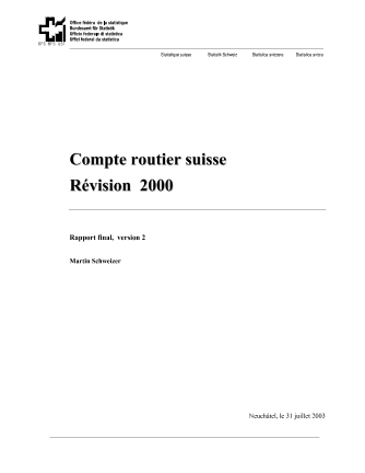 Compte routier suisse «Révision 2000», Rapport final, version 2, OFS