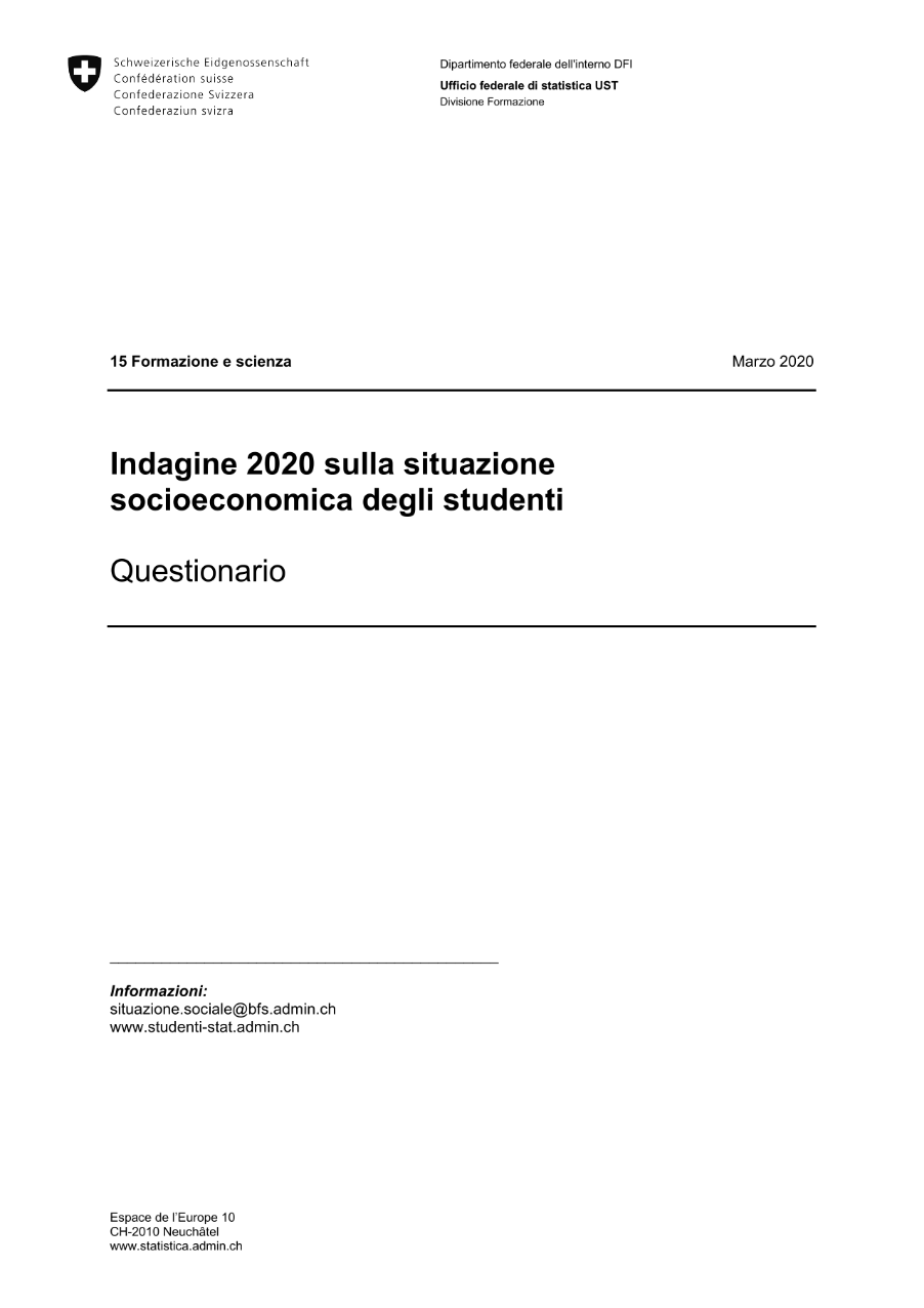 Questionario: Indagine 2020 sulla situazione socioeconomica degli studenti