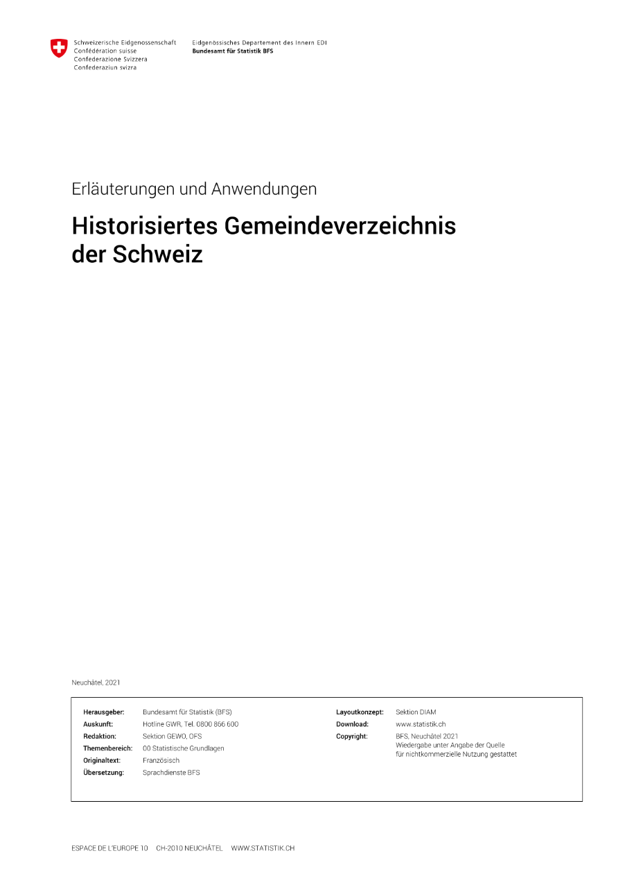 Historisiertes Gemeindeverzeichnis der Schweiz
