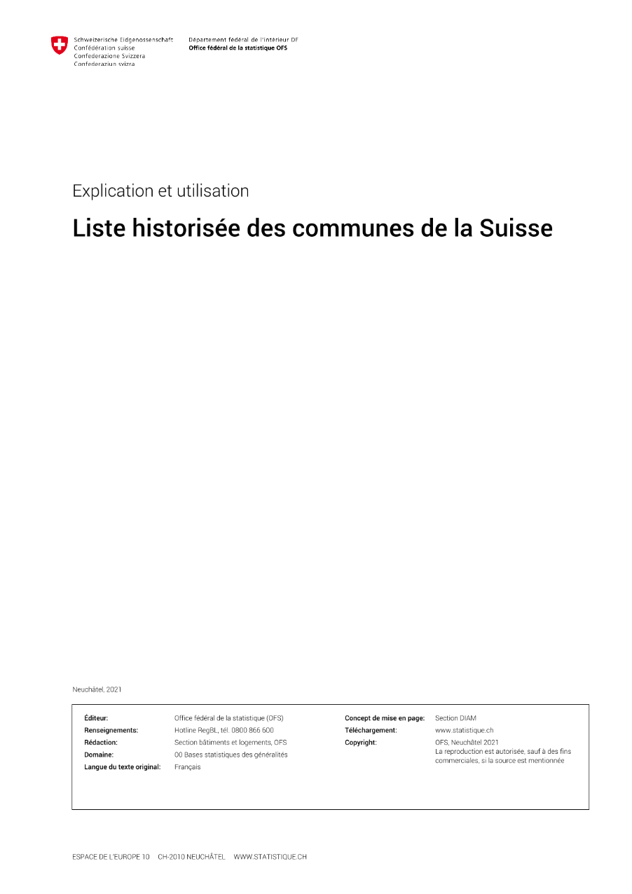 Liste historisée des communes de la Suisse