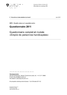 ESPA - Enquête suisse sur la population active: Questionnaire 2011 - Questionnaire complet et module «Emploi de personnes handicapées»