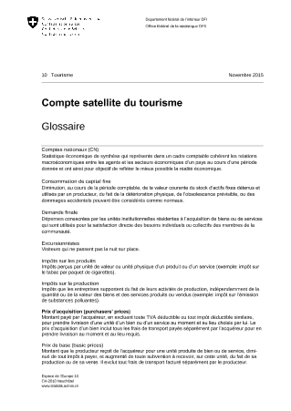 Compte satellite du tourisme, glossaire