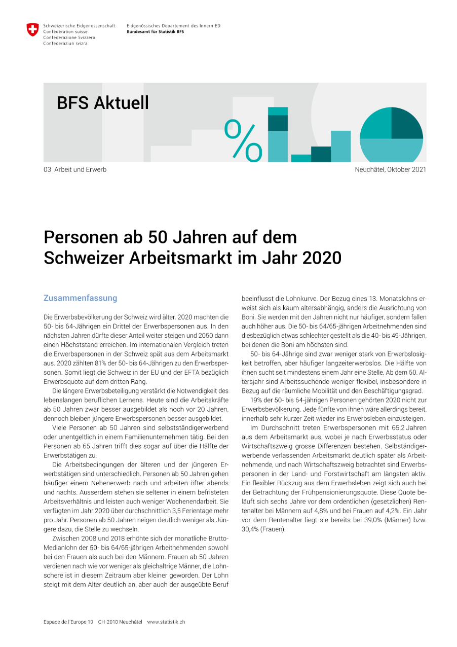 Personen ab 50 Jahren auf dem Schweizer Arbeitsmarkt im Jahr 2020