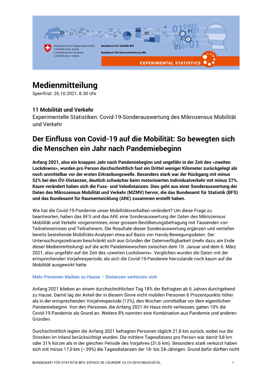 Der Einfluss von Covid-19 auf die Mobilität: So bewegten sich die Menschen ein Jahr nach Pandemiebeginn