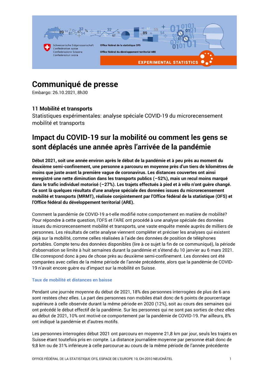 Impact du COVID-19 sur la mobilité ou comment les gens se sont déplacés une année après l'arrivée de la pandémie