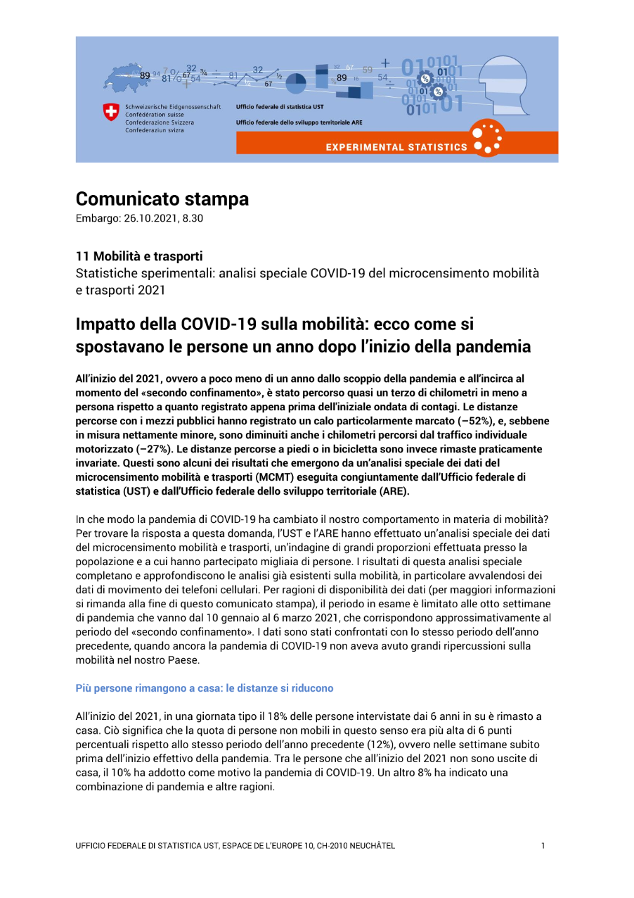 Impatto della COVID-19 sulla mobilità: ecco come si spostavano le persone un anno dopo l'inizio della pandemia