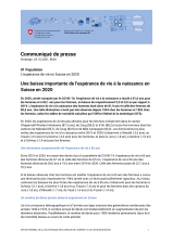 Une baisse importante de l'espérance de vie à la naissance en Suisse en 2020