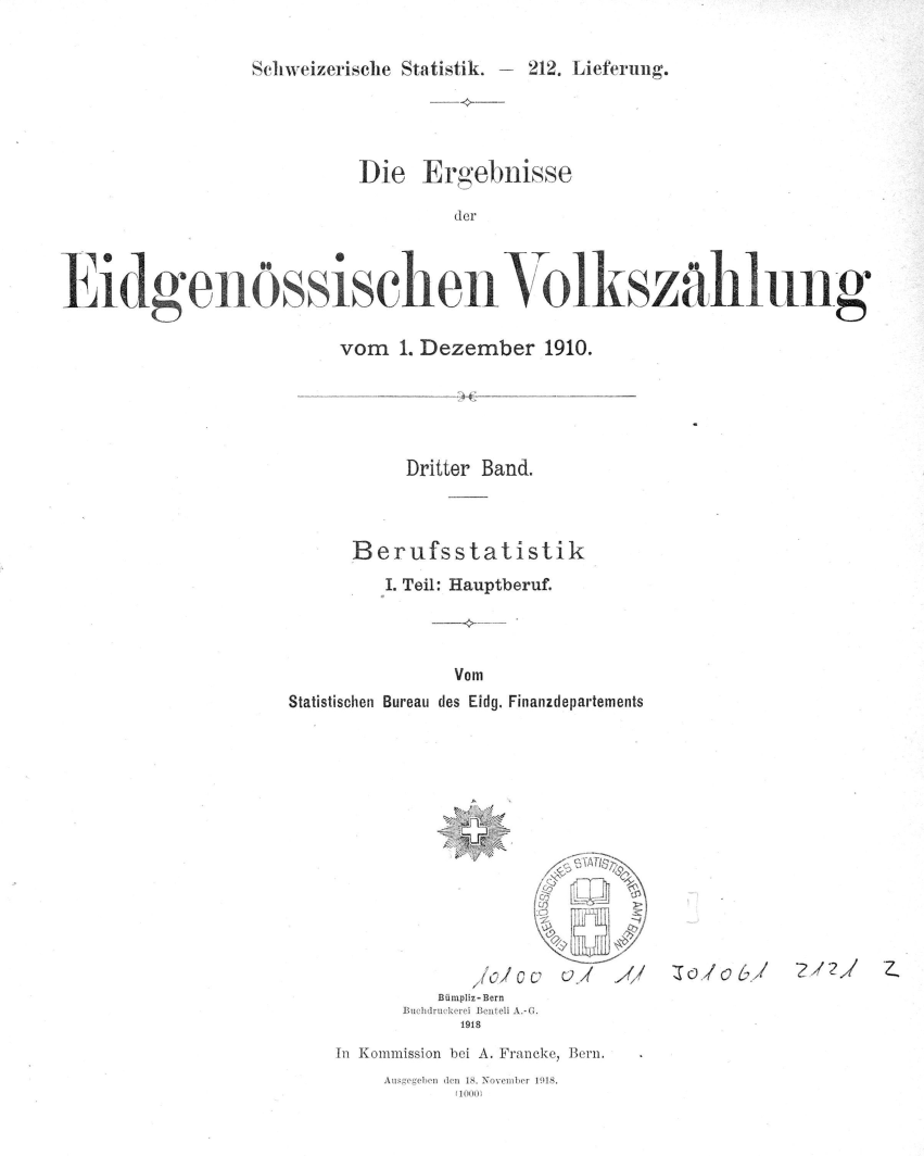 Berufsstatistik. I. Teil: Hauptberuf