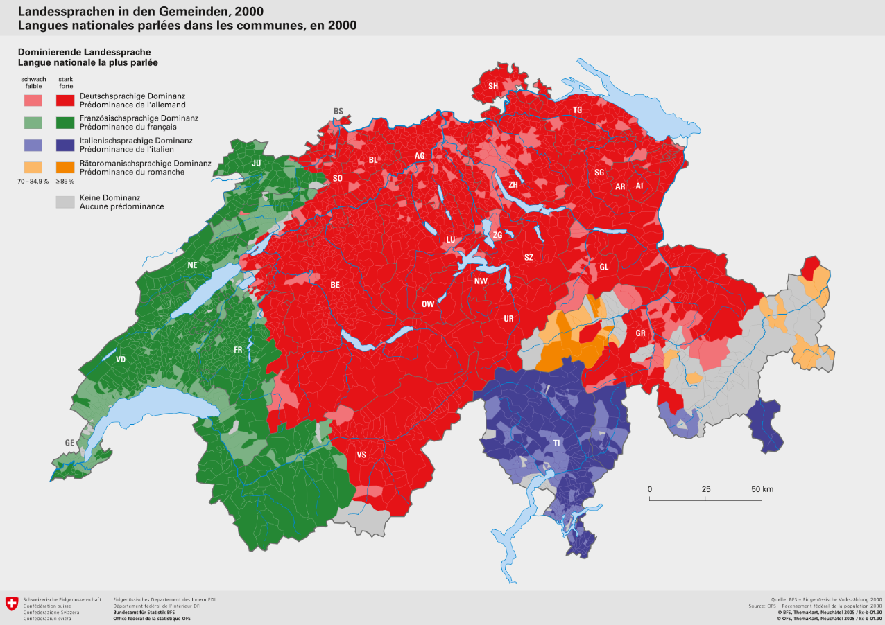 Landessprachen in den Gemeinden, 2000 (Gesamtfläche)
