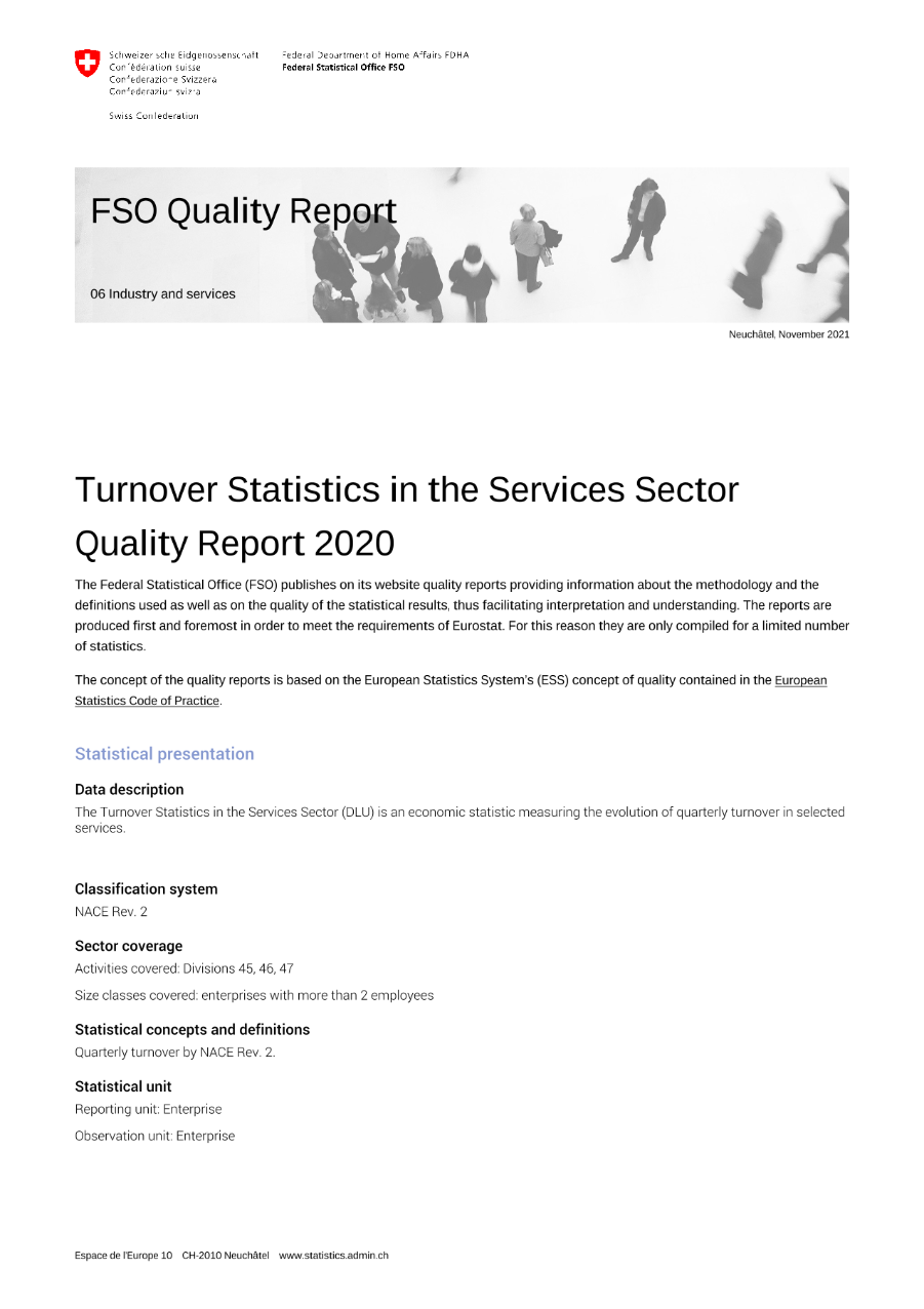 Turnover Statistics in the Services Sector Quality Report 2020