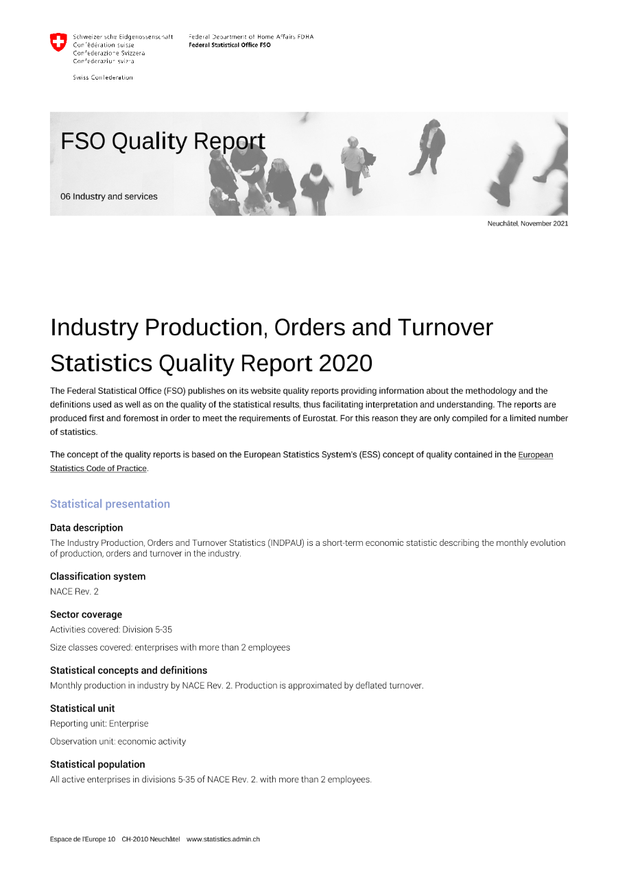 Industry Production, Orders and Turnover Statistics Quality Report 2020
