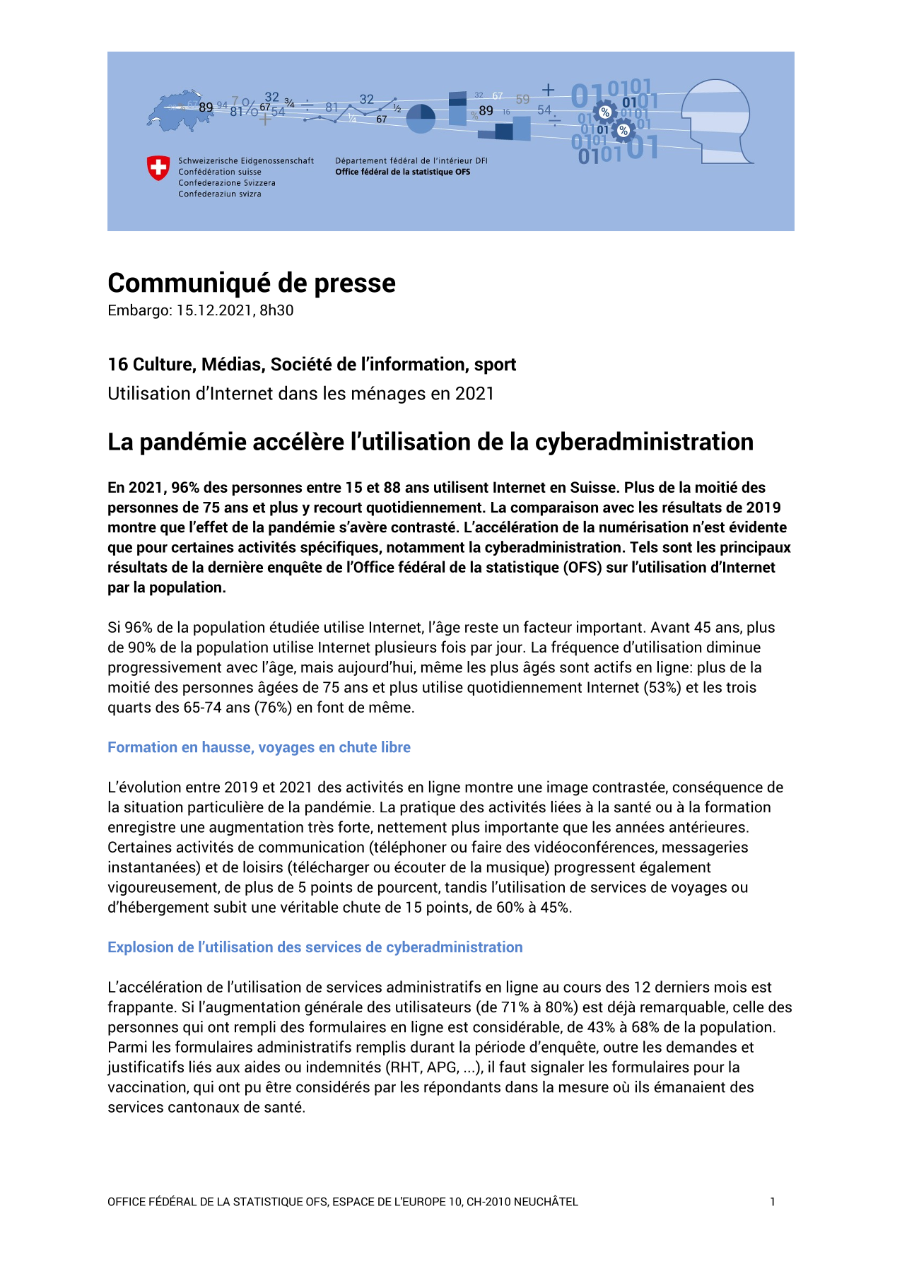 La pandémie accélère l'utilisation de la cyberadministration