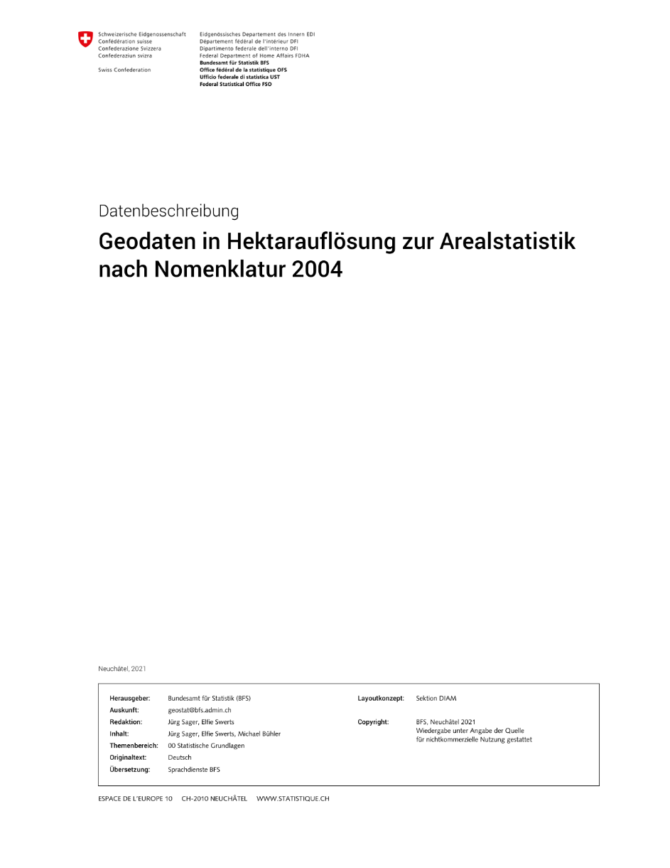 Arealstatistik nach Nomenklatur 2004: Datenbeschreibung