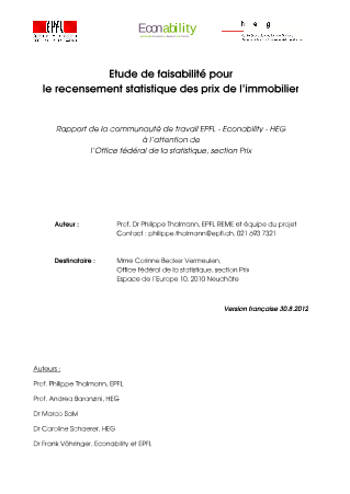 Etude de faisabilité pour le recensement statistique des prix de l'immobilier Rapport de la communatué de travail EPFL - Econability - HEG)