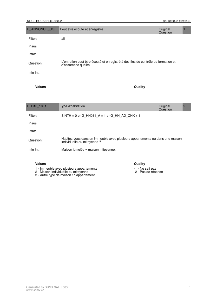 Questionnaire ménage