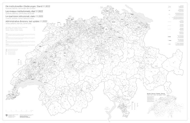 General map of institutional divisions of Switzerland, last update: 1.1.2022