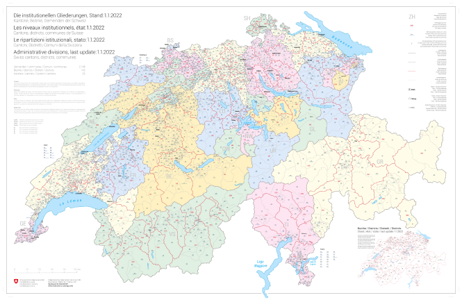 Carte synoptique des niveaux institutionnels de la Suisse, état: 1.1.2022