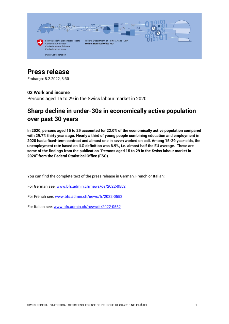 Sharp decline in under-30s in economically active population over past 30 years