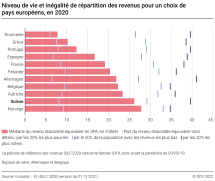 Niveau de vie et inégalité de répartition des revenus pour un choix de pays européens