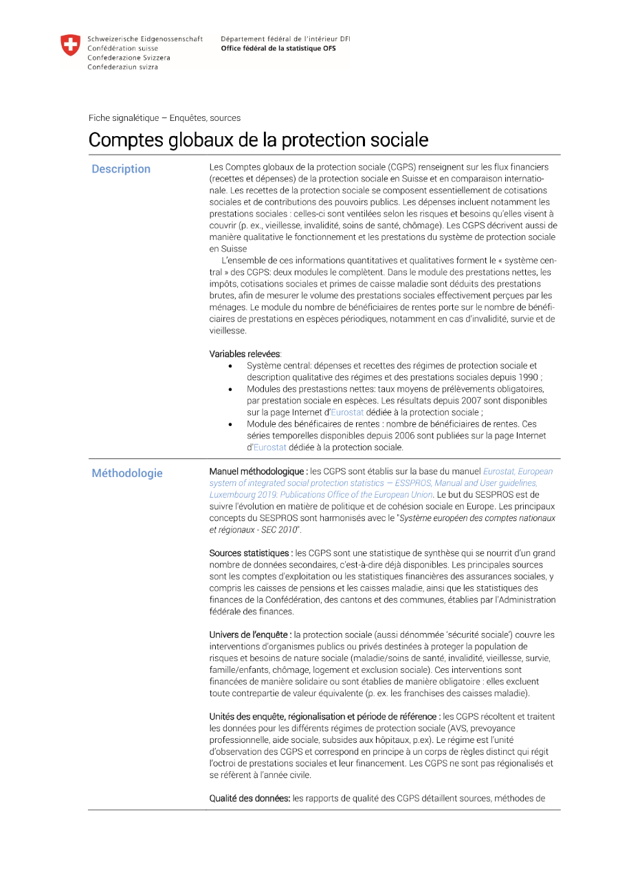 Comptes globaux de la protection sociale