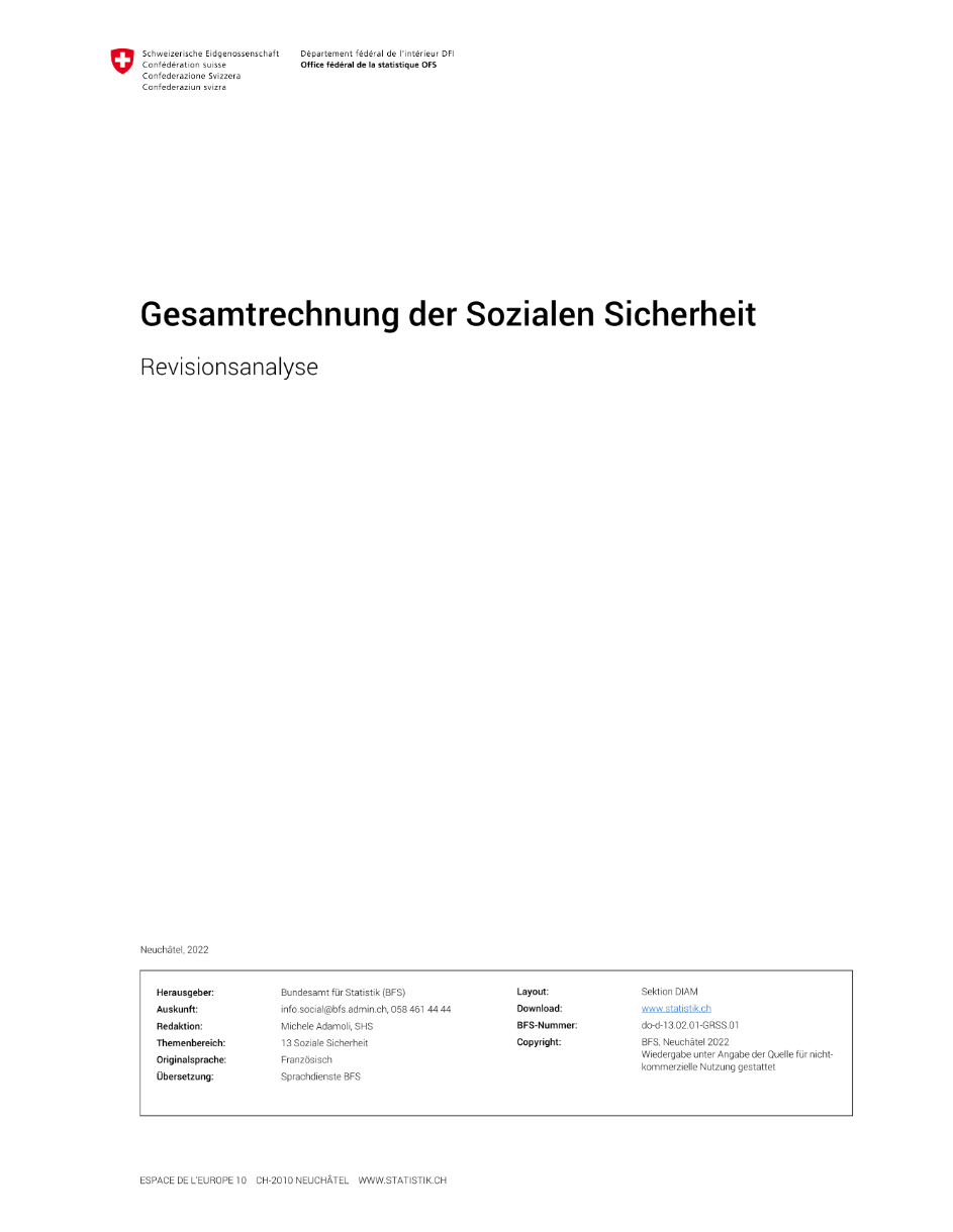 Gesamtrechnung der Sozialen Sicherheit - Revisionsanalyse