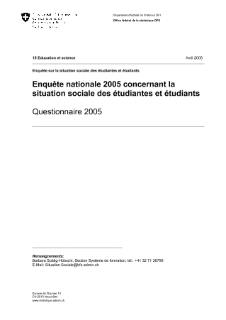 Questionnaire: Enquête nationale 2005 concernant la situation sociale des étudiantes et étudiants