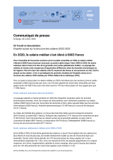 En 2020, le salaire médian s'est élevé à 6665 francs