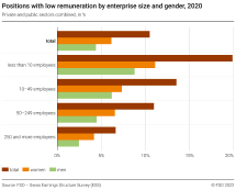Rate of jobs with low remuneration by enterprise size and gender, 2020