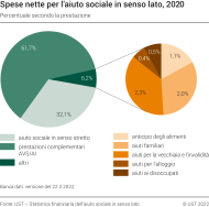 Spese nette per l'aiuto sociale in senso lato, percentuale secondo la prestazione