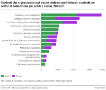 Studenti che si preparano agli esami professionali federali: studenti per settori di formazione più scelti e sesso