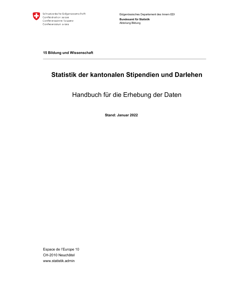 Statistik der kantonalen Stipendien und Darlehen - Technisches Handbuch