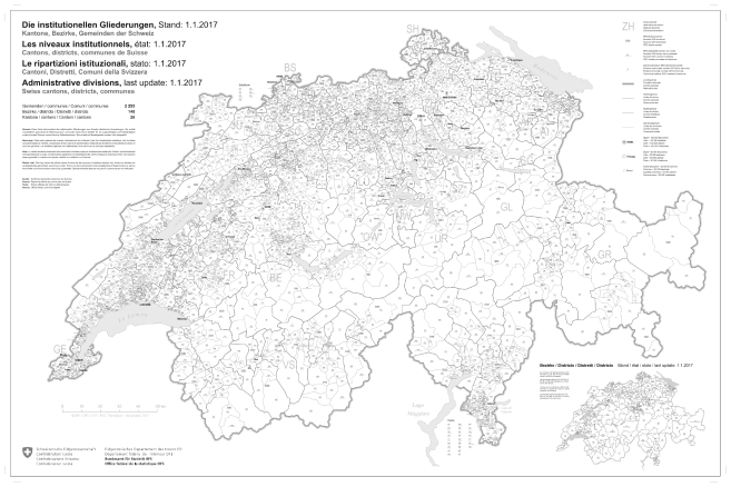 Übersichtskarte der institutionellen Gliederungen der Schweiz, Stand: 1.1.2017