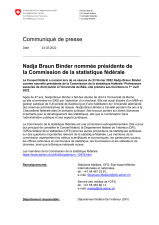 Nadja Braun Binder nommée présidente de la Commission de la statistique fédérale