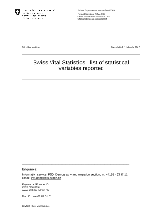 Swiss Vital Statistics:  list of statistical variables reported