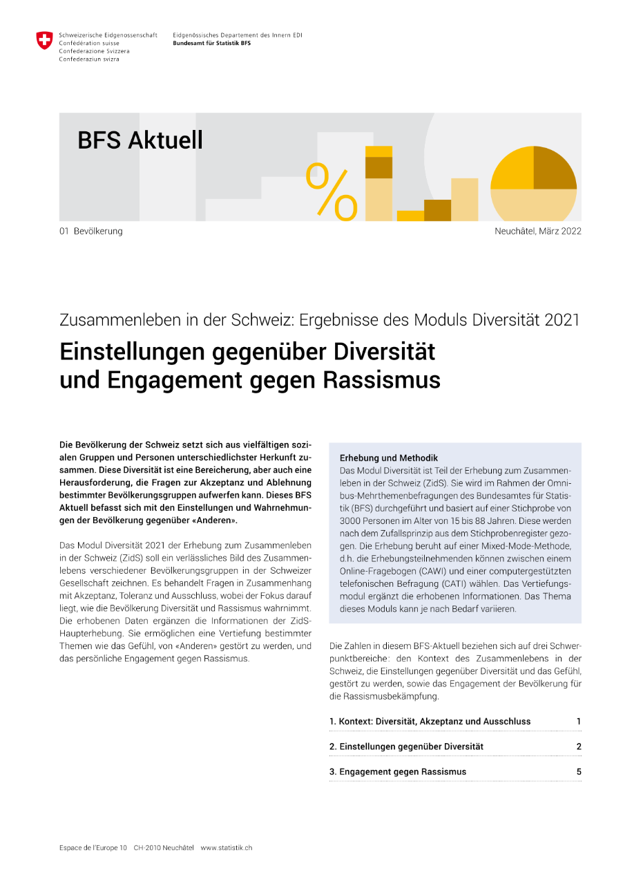 Zusammenleben in der Schweiz: Ergebnisse des Moduls Diversität 2021