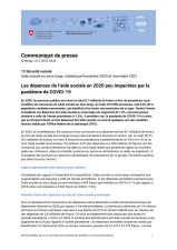 Les dépenses de l'aide sociale en 2020 peu impactées par la pandémie de COVID-19