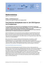 Zwei Drittel der Wohngebäude waren im Jahr 2020 Eigentum von Privatpersonen