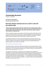 Recul des salaires nominaux de 0,2% en 2021 et de 0,8% des salaires réels